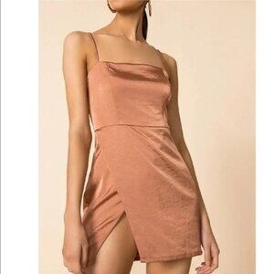 superdown Gianna Slit Slip Mini Dress Metallic Copper Womens Size Small Party